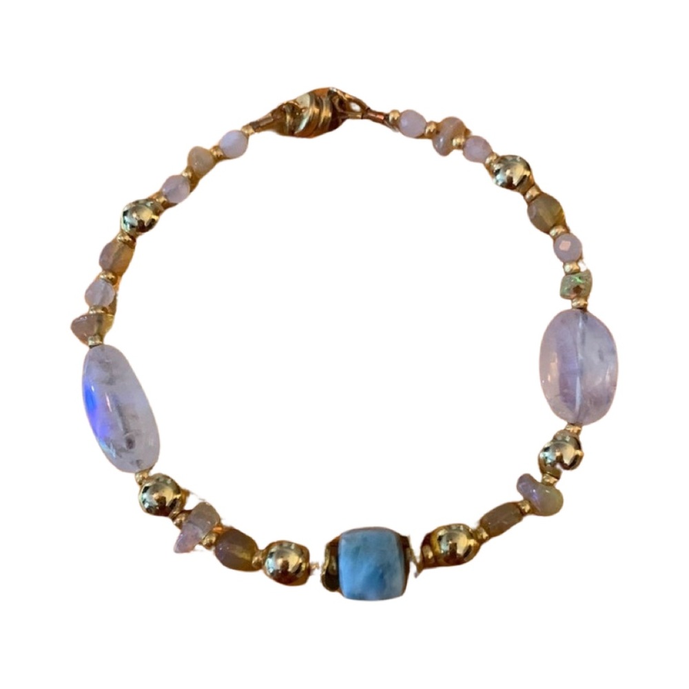 Larimar and Rainbow Moonstone bracelet. Handmade gemstone bracelet.